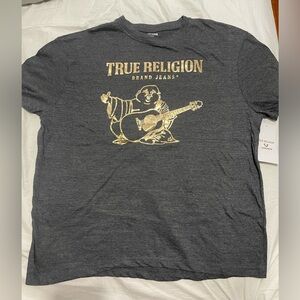NWT True Religion Grey & Gold Graphic T-Shirt - Size XL